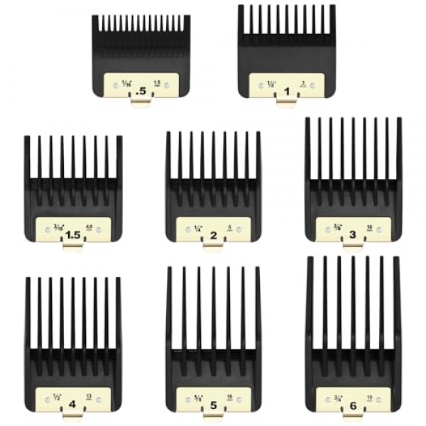 BaBylissPRO Barberology FX870,FX890,FX825 및 FX673 클리퍼용 프리미엄 클리퍼 가드 8개, 금속 클립이 있는 Babyliss 클리퍼 가드에 적합 - 절단 길이 1/16-3/4인치 부착 빗 세트