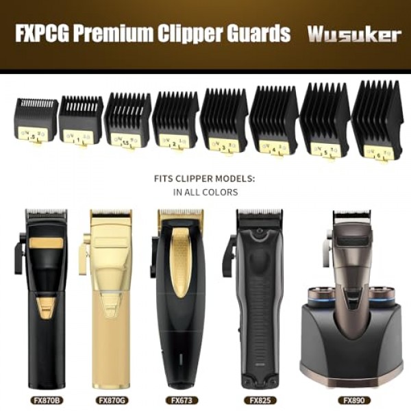 BaBylissPRO Barberology FX870,FX890,FX825 및 FX673 클리퍼용 프리미엄 클리퍼 가드 8개, 금속 클립이 있는 Babyliss 클리퍼 가드에 적합 - 절단 길이 1/16-3/4인치 부착 빗 세트