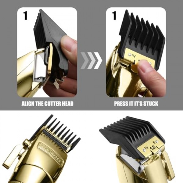 BaBylissPRO Barberology FX870,FX890,FX825 및 FX673 클리퍼용 프리미엄 클리퍼 가드 8개, 금속 클립이 있는 Babyliss 클리퍼 가드에 적합 - 절단 길이 1/16-3/4인치 부착 빗 세트