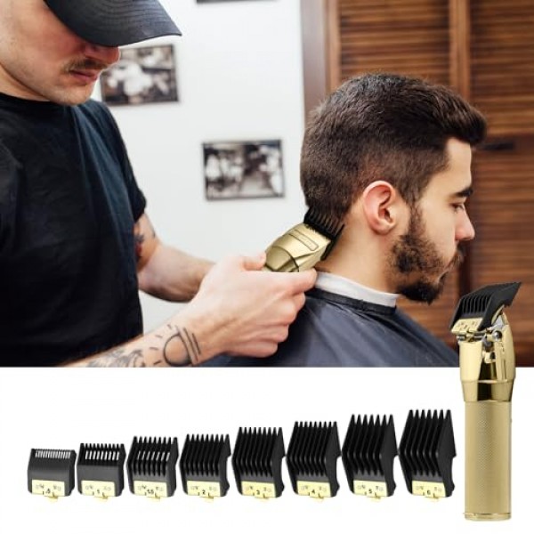 BaBylissPRO Barberology FX870,FX890,FX825 및 FX673 클리퍼용 프리미엄 클리퍼 가드 8개, 금속 클립이 있는 Babyliss 클리퍼 가드에 적합 - 절단 길이 1/16-3/4인치 부착 빗 세트