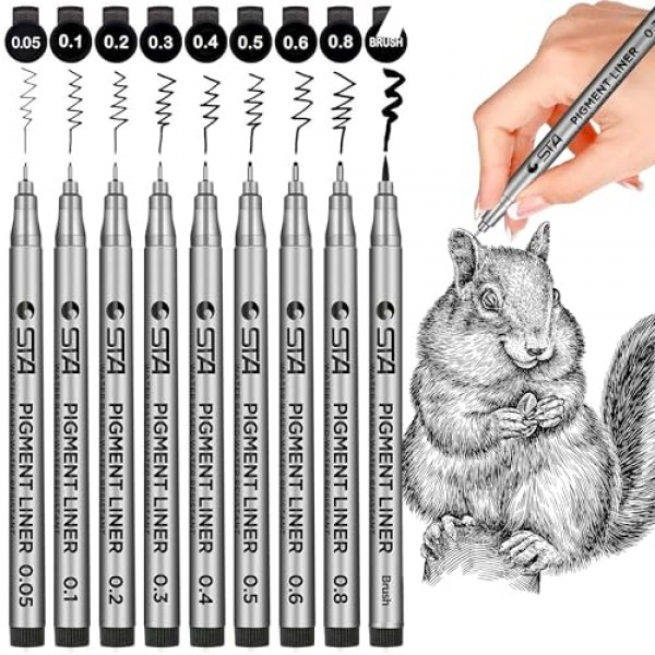 정밀 마이크로 라인 펜, 검정색 마이크로 펜 Fineliner 잉크 펜, 방수 보관 잉크, 쓰기, 그리기, 스케치, 애니메이션, 아티스트 일러스트레이션, 저널링, 9개 조각