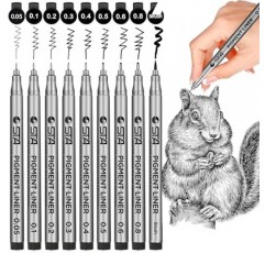 정밀 마이크로 라인 펜, 검정색 마이크로 펜 Fineliner 잉크 펜, 방수 보관 잉크, 쓰기, 그리기, 스케치, 애니메이션, 아티스트 일러스트레이션, 저널링, 9개 조각