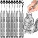 정밀 마이크로 라인 펜, 검정색 마이크로 펜 Fineliner 잉크 펜, 방수 보관 잉크, 쓰기, 그리기, 스케치, 애니메이션, 아티스트 일러스트레이션, 저널링, 9개 조각