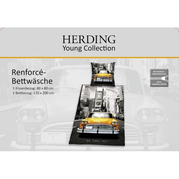 Herding Young Collection 베드 린넨 세트, 뒤집을 수 있는 모티프, 베갯잇 80 x 80cm, 이불 커버 135 x 200cm, 면/렌포세, 멀티컬러