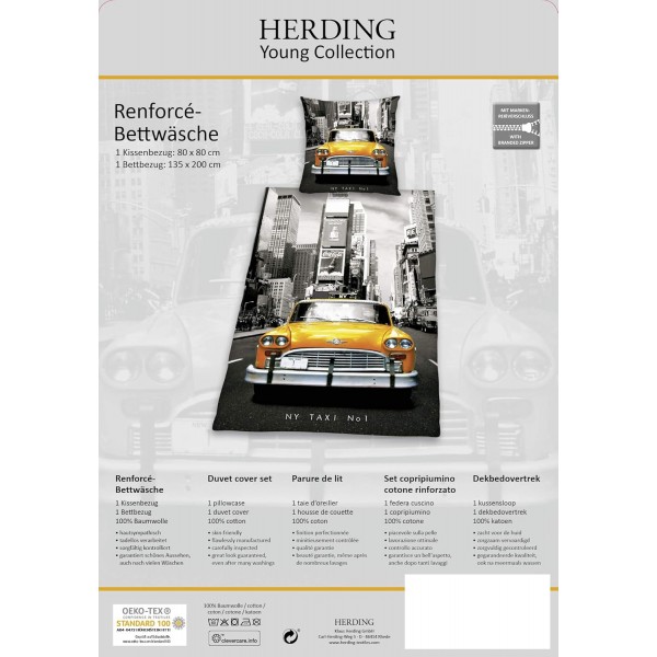 Herding Young Collection 베드 린넨 세트, 뒤집을 수 있는 모티프, 베갯잇 80 x 80cm, 이불 커버 135 x 200cm, 면/렌포세, 멀티컬러
