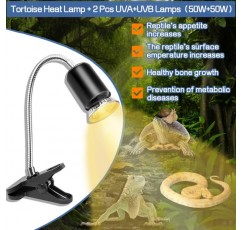 거북이 열 램프 Basking 램프, E27 UVA/UVB 파충류 램프 Basking 라이트 홀더, 열 스포트라이트 파충류 빛 수족관 난방 조명 파충류 양서류 도마뱀 거북이 뱀 50W + 50W