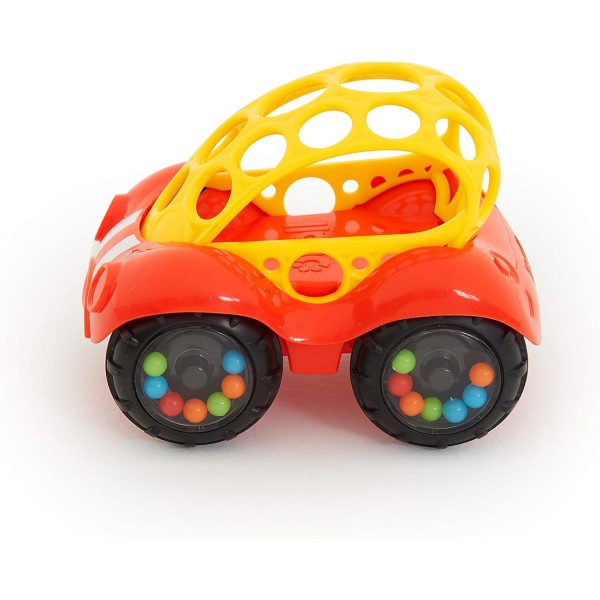 Bright Starts Oball Rattle & Roll 스포츠 경주용 자동차 장난감 푸시 앤 고 차량, Easy Grasp, 연령 3개월 이상, 무작위 색상 파란색 또는 빨간색, (1개)