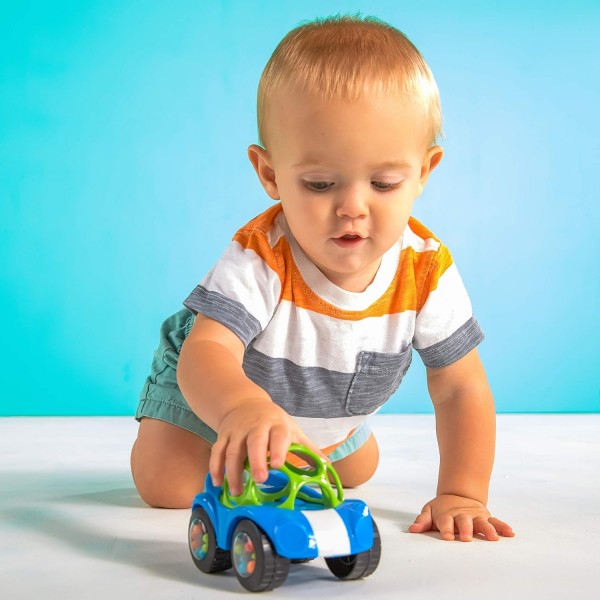 Bright Starts Oball Rattle & Roll 스포츠 경주용 자동차 장난감 푸시 앤 고 차량, Easy Grasp, 연령 3개월 이상, 무작위 색상 파란색 또는 빨간색, (1개)