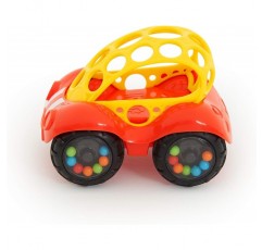 Bright Starts Oball Rattle & Roll 스포츠 경주용 자동차 장난감 푸시 앤 고 차량, Easy Grasp, 연령 3개월 이상, 무작위 색상 파란색 또는 빨간색, (1개)