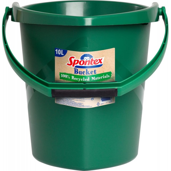 Spontex Eco Green Bucket 100% 재활용 소재, 버킷 하단에 오목한 그립 포함, 10L 용량, 19800212, Green