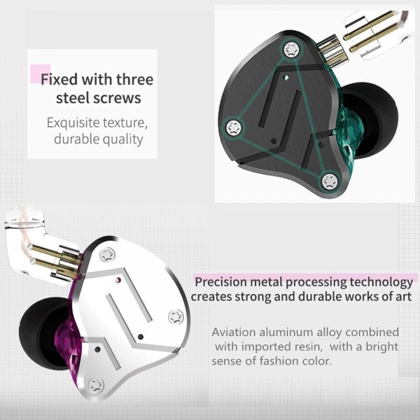 KZ ZSN 헤드폰 1BA 1DD, KZ HiFi 이어폰형 이어폰 고화질 0.75mm 2핀 케이블 소음 차단 KZ 헤드폰 마이크 없음 검정