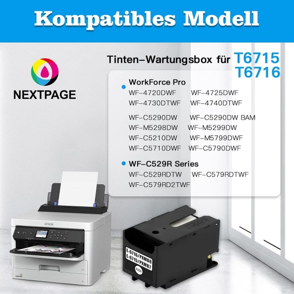 NEXTPAGE T6715 T6716 ​​또는 C13T671600/C13T671500용 잉크 유지보수 상자는 WF-4720DWF WF-4725DWF WF-4730DTWF WF-4740DTWF WF-C529R WF-C529RDTW-WF9RD 칩 포함)에 적합합니다.
