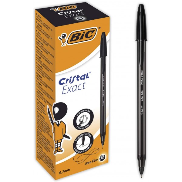 BIC 992603 Cristal Exact 볼펜, 얇은 팁(0.7mm) - 검정, 20개 상자 및 볼펜 주황색 고급/ 검정 펜 20개 - 선 폭 0.35mm - 고급 - 문서 증명
