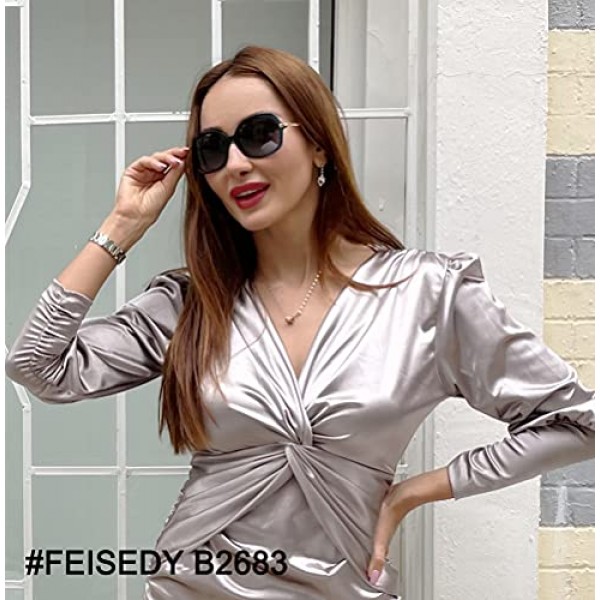 FEISEDY 여성용 편광 선글라스 UV400 보호 및 우아한 금속 프레임 B2683을 갖춘 여성용 클래식 빈티지 80s 안경