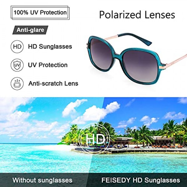 FEISEDY 여성용 편광 선글라스 UV400 보호 및 우아한 금속 프레임 B2683을 갖춘 여성용 클래식 빈티지 80s 안경