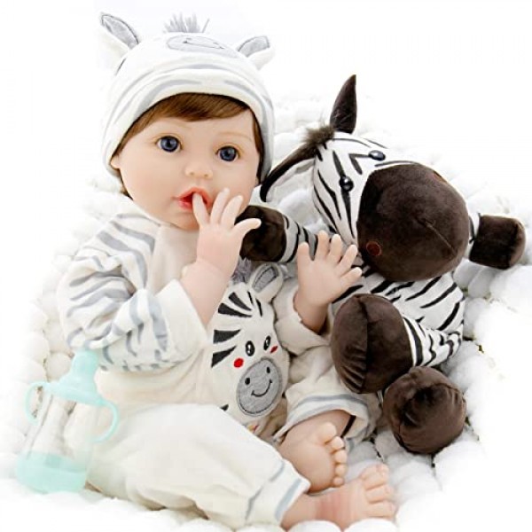 Aori Lifelike Reborn Baby Dolls 얼룩말 최고의 생일 선물 세트 SMILE ANGEL과 부드러운 Vinly 및 Weighted Body에서 실제처럼 보이는 22 인치 실제 아기 소년