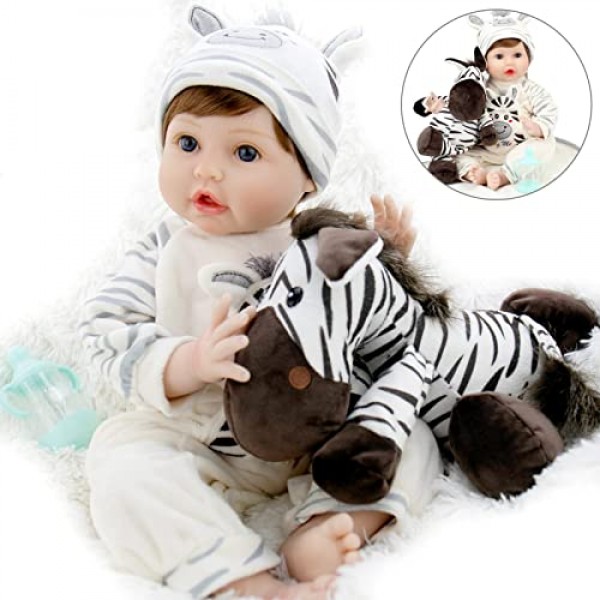 Aori Lifelike Reborn Baby Dolls 얼룩말 최고의 생일 선물 세트 SMILE ANGEL과 부드러운 Vinly 및 Weighted Body에서 실제처럼 보이는 22 인치 실제 아기 소년