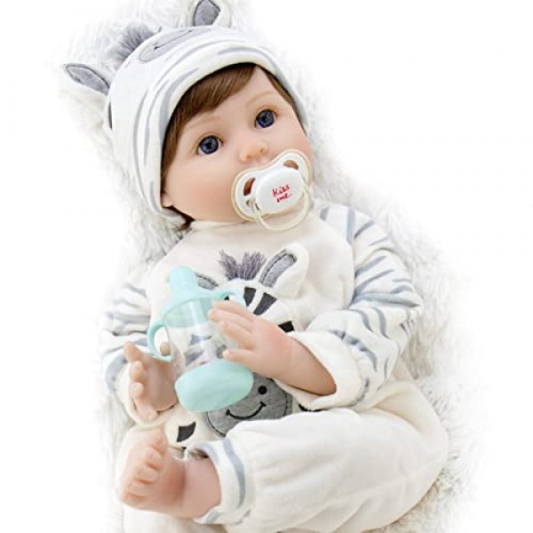 Aori Lifelike Reborn Baby Dolls 얼룩말 최고의 생일 선물 세트 SMILE ANGEL과 부드러운 Vinly 및 Weighted Body에서 실제처럼 보이는 22 인치 실제 아기 소년