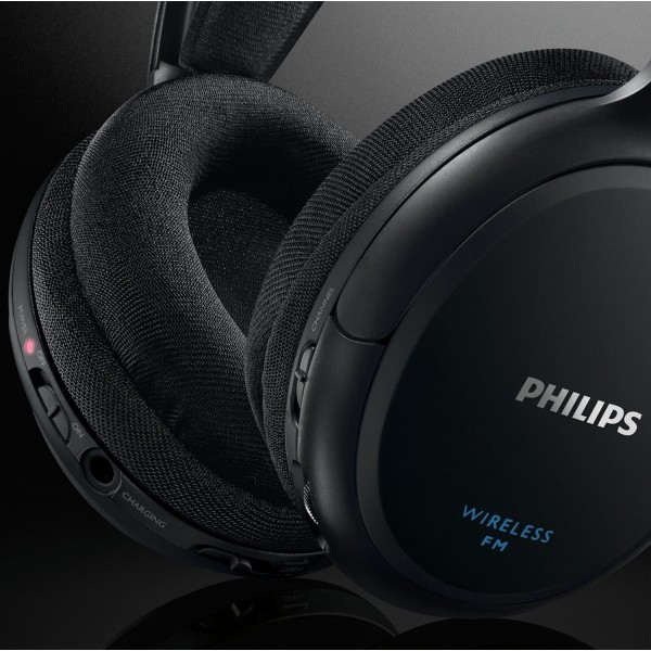 필립스 SHC5200/10 HiFi 헤드폰 무선 오버이어(32mm 스피커 드라이버, 무선 FM 전송, 자동 조절 브래킷, 경량 디자인, 충전식) 25옴, 블랙 블랙 싱글
