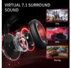 PS4 PS5 PC Xbox용 Tatybo 게임용 헤드셋 7.1 - 마이크 소음 제거 헤드폰, 7.1 Soundkar RED