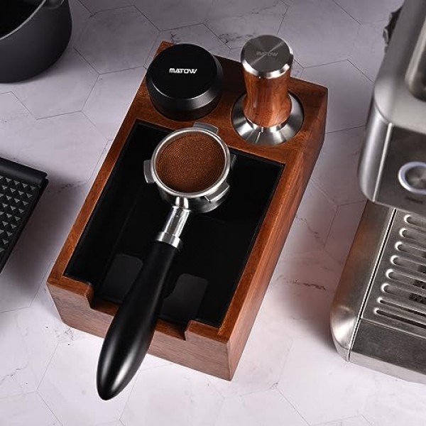 53.3mm 에스프레소 핸드 탬퍼, 스테인리스 스틸 리플 베이스가 포함된 MATOW 보정 스프링 장착 커피 탬퍼, 레드 로즈우드 핸들이 포함된 30lbs 에스프레소 탬퍼, 54mm 브레빌