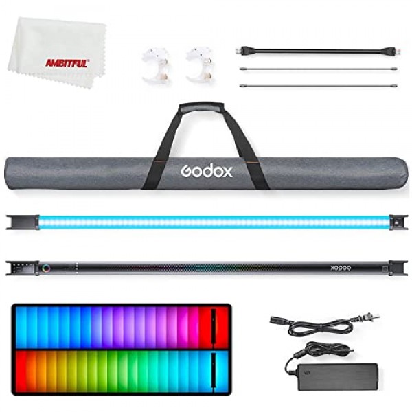 Godox TL120 RGB 튜브 조명, CRI 96 TLCI 98, 색온도 2700K~6500K, 100% 밝기(LUX), 39 FX 효과, 스마트폰 앱/2.4G 무선/DMX 제어