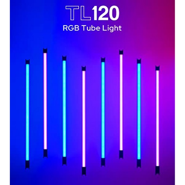 Godox TL120 RGB 튜브 조명, CRI 96 TLCI 98, 색온도 2700K~6500K, 100% 밝기(LUX), 39 FX 효과, 스마트폰 앱/2.4G 무선/DMX 제어