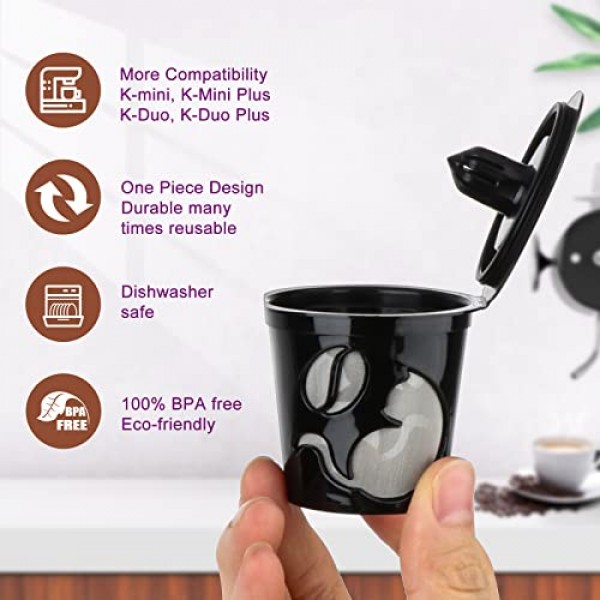 K-Mini/K-Duo용 재사용 가능한 K 컵, Keurig용 재사용 가능한 커피 필터 포드 6팩, Keurig K-Mini/Plus, K-Duo/Plus, 1.0 및 2.0 시리즈용 BPA 프리 리필형 싱글 K 컵
