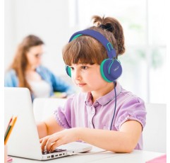 마이크가 장착된 DREATI Kids 헤드폰, 소년 소녀용 어린이용 온이어 헤드폰 iPad/PC/Phone/Travel(파란색)용 어린이용 선물용 스테레오 청소년 헤드셋