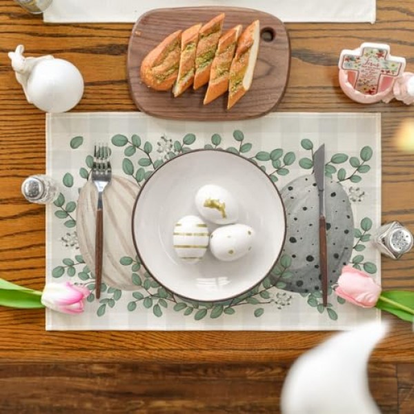 Artoid 모드 유칼립투스 계란 부활절 Placemats 파티 주방 식사 장식을위한 4, 12x18 인치 봄 계절 테이블 매트 세트