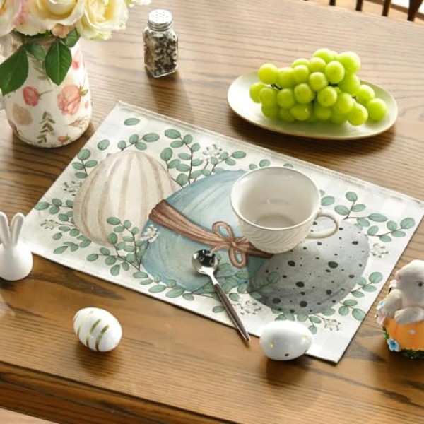 Artoid 모드 유칼립투스 계란 부활절 Placemats 파티 주방 식사 장식을위한 4, 12x18 인치 봄 계절 테이블 매트 세트