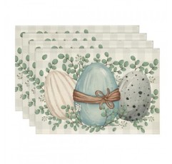 Artoid 모드 유칼립투스 계란 부활절 Placemats 파티 주방 식사 장식을위한 4, 12x18 인치 봄 계절 테이블 매트 세트