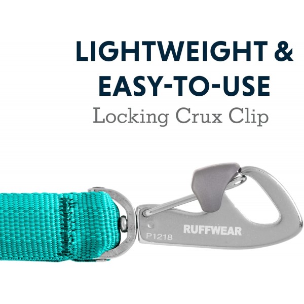 RUFFWEAR 전면 가죽끈 경량 1.5m 강력한 가죽끈, 패딩 처리된 손잡이 및 안전한 회전 크룩스 클립 컴팩트한 로우 프로파일 Tubelok 웨빙 오로라 청록색(모든 품종에 맞는 프
