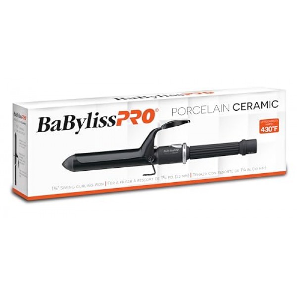 BaByliss Pro 컬링 아이언, 다양한 모발 유형을 위한 도자기 세라믹 전문가, 느슨하고 오래 지속되는 컬을 위해 430도에 도달