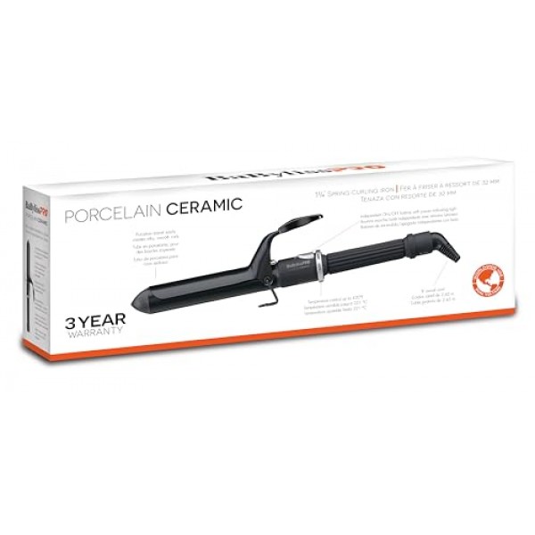 BaByliss Pro 컬링 아이언, 다양한 모발 유형을 위한 도자기 세라믹 전문가, 느슨하고 오래 지속되는 컬을 위해 430도에 도달