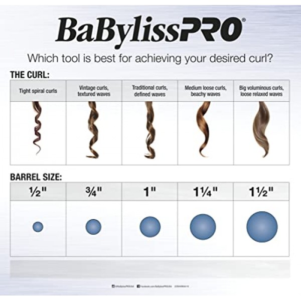 BaByliss Pro 컬링 아이언, 다양한 모발 유형을 위한 도자기 세라믹 전문가, 느슨하고 오래 지속되는 컬을 위해 430도에 도달