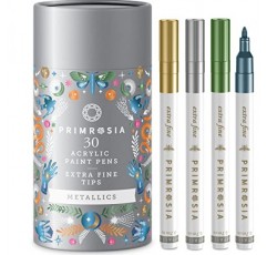Primrosia 30 금속 마커 - 아크릴 페인트 펜 - 엑스트라 파인 팁 금속 마커 세트. DIY 공예, 드로잉, 도자기, 채색, 암벽화, 서예 및 레터링을 위한 미술 용품