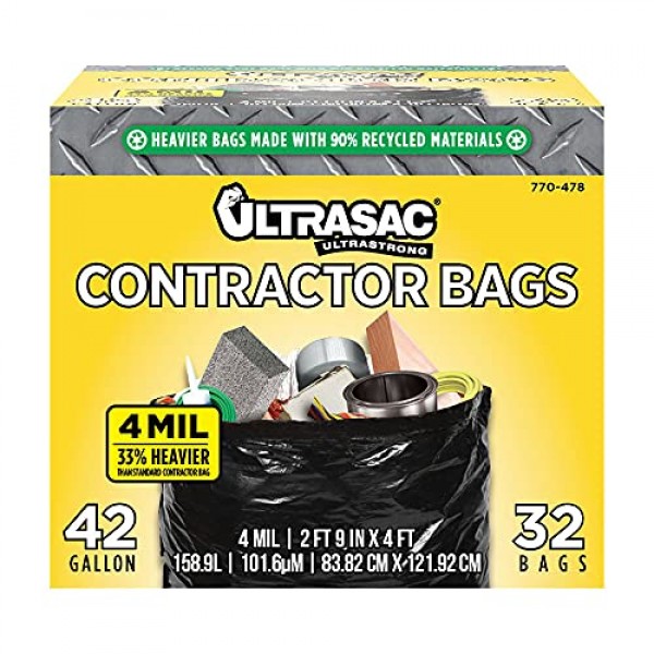 Ultrasac 초대형 계약자 가방 - 42갤런 4밀(끈 포함 32팩) - 33