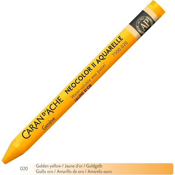 Caran d'Ache NEOCOLOR II 020 골드 옐로우/골든 옐로우 (7500.020) / 파스텔 10개 (1팩) / 수용성 왁스로 제작/ 종이 골판지용 유리목 가죽 패브릭 스톤
