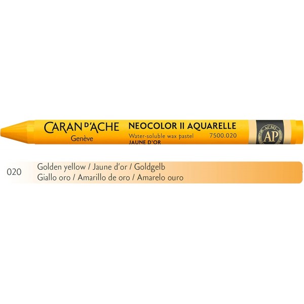 Caran d'Ache NEOCOLOR II 020 골드 옐로우/골든 옐로우 (7500.020) / 파스텔 10개 (1팩) / 수용성 왁스로 제작/ 종이 골판지용 유리목 가죽 패브릭 스톤