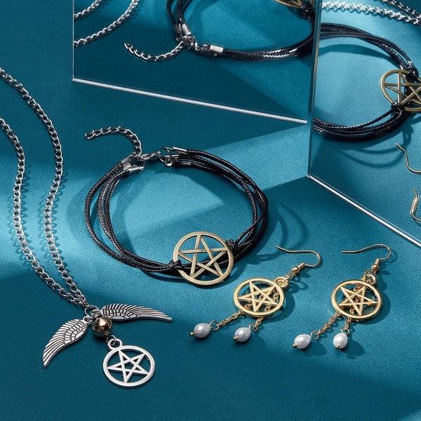 PandaHall Pentagram 펜 던 트 108pcs Pentagram 스타 보호 펜 던 트 Pentagram 행운의 매력 목걸이 팔찌 귀걸이 키 체인에 대 한 할로우 매력 DIY 쥬얼리 골든/실버/청동