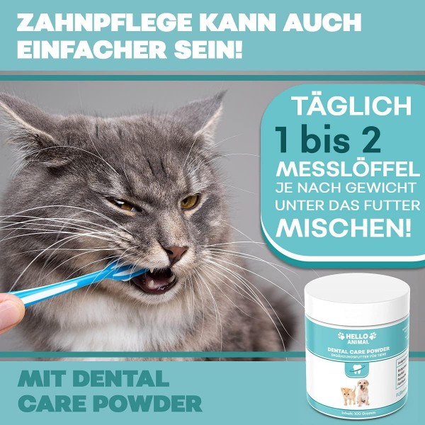 개와 고양이를 위한 HelloAnimal® DENTAL 파우더 - 치아 청소 및 치아 관리 치아 틈새용 치석 제거제 - 구취에 대한 치아 파우더