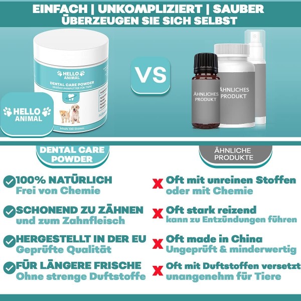 개와 고양이를 위한 HelloAnimal® DENTAL 파우더 - 치아 청소 및 치아 관리 치아 틈새용 치석 제거제 - 구취에 대한 치아 파우더