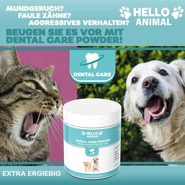 개와 고양이를 위한 HelloAnimal® DENTAL 파우더 - 치아 청소 및 치아 관리 치아 틈새용 치석 제거제 - 구취에 대한 치아 파우더