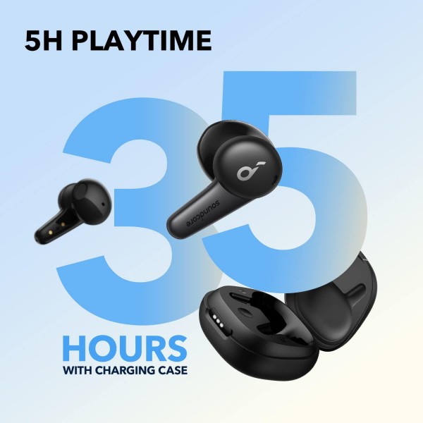 Soundcore Life Note 3S True Wireless 무선 이어버드, 강력한 사운드 프로필, 선명한 통화 품질을 위한 4개의 마이크, 편안한 고정, 무선 충전, 35시간 배터리(블랙)