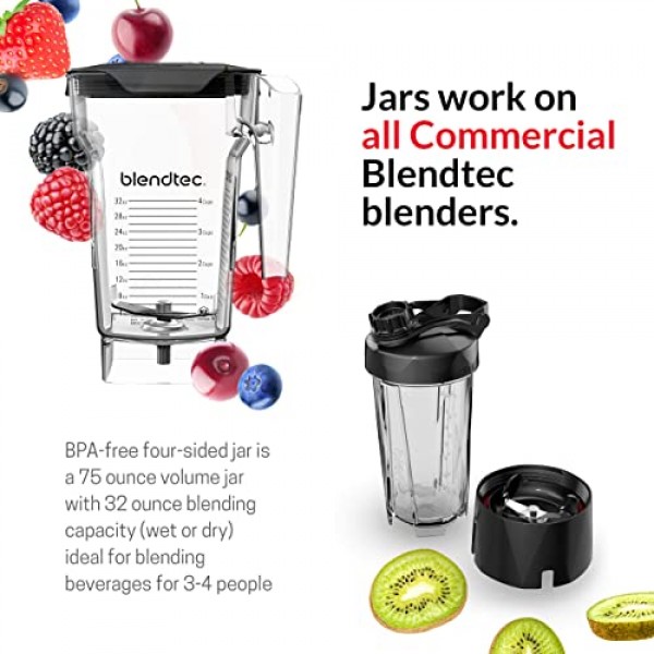 Blendtec 토탈 블렌더 클래식 - FourSide Jar(75oz) 포함 - 10단 전문가급 조리대 블렌더 - 사전 프로그래밍된 6가지 사이클이 포함된 고출력 주방 블렌더 - 블랙