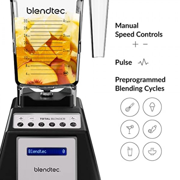 Blendtec 토탈 블렌더 클래식 - FourSide Jar(75oz) 포함 - 10단 전문가급 조리대 블렌더 - 사전 프로그래밍된 6가지 사이클이 포함된 고출력 주방 블렌더 - 블랙