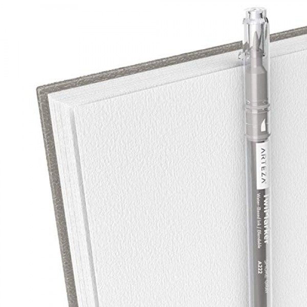 Arteza 수채화 스케치북, 9x12인치, 2팩, 회색 하드커버 저널, 64매, 140lb/300gsm 수채화 용지 패드, 수채화용 나선형 제본 책, 구아슈, 아크릴, 연필, 습식 및 건식 매체