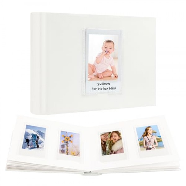 쓰기 공간이 있는 64개의 포켓 미니 사진 앨범, 전면 창, 폴라로이드 사진 앨범용 3인치, Fujifilm Instax Mini 12 11 9 8 7+ 40 EVO 카메라, HP 스프로킷, K-pop 포토카드용(흰색)