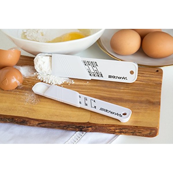 KitchenArt 조정-A-티스푼 및 조정-A-테이블스푼 세트, 플라스틱, 2피스, 흰색, 9 x 3.5 x 0.75인치